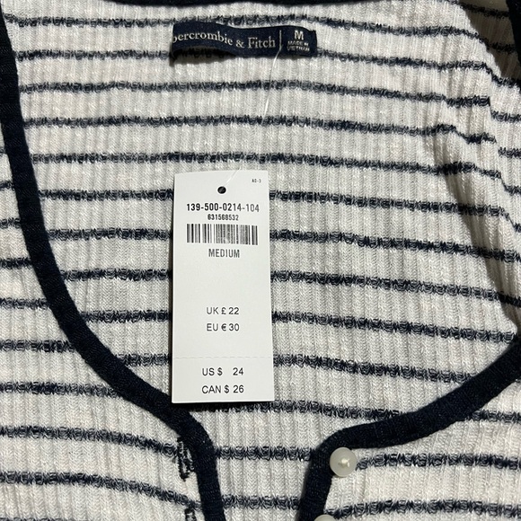 Abercrombie & Fitch Ribbed Navy and White Striped Tee - Picture 2 of 2
